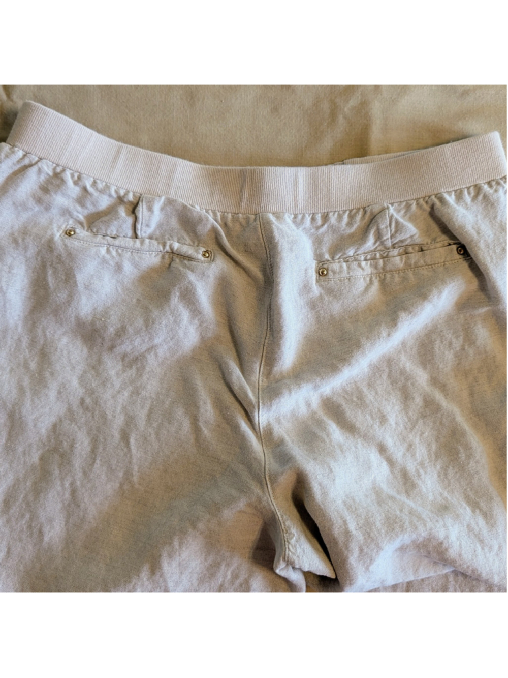 JM Collection Linen Blend Pants Beige Drawstring Waist Casual Lounge Size M - Picture 5 of 12